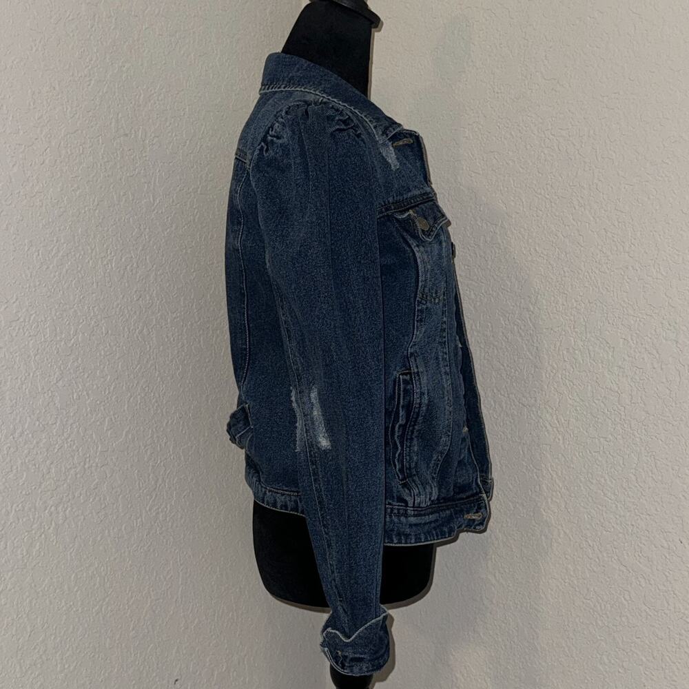 Elan Denim Jacket Women's Medium Blue Piper Puff Sleeve Long Sleeve Button Front - Picture 2 of 8